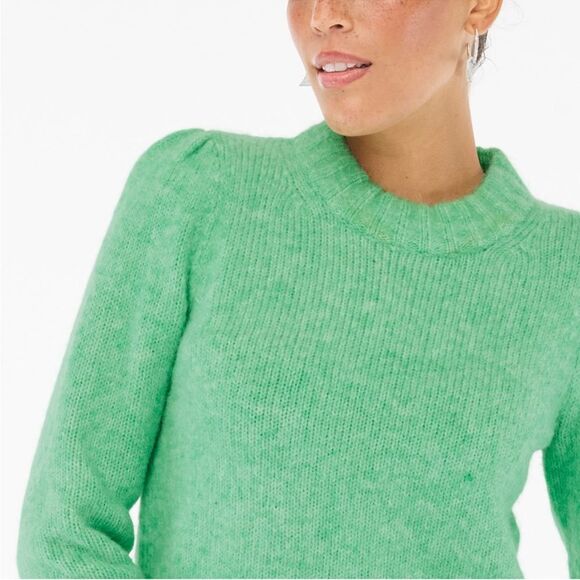 NWT J. Crew fuzz puff sleeve Green sweater size M Alpaca Blend - Picture 2 of 10